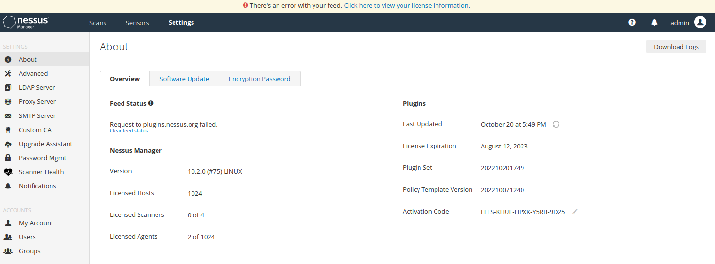 nessus error agent link fail 403 unauthorized